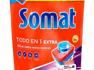 Somat Todo en 1 Pastillas Detergente para Lavavajillas (50 lavados), pastillas del lavavajillas y abrillantador, jabón lavavajillas antiolor