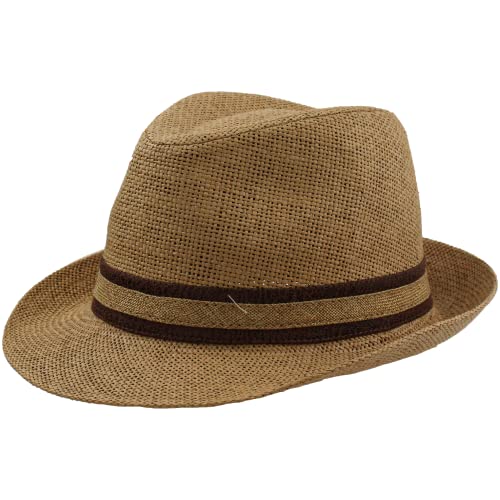 Sombrero Paja Hombre Mujer Fedora Borsalino Trilby Gorra Panamá Verano Playa ala Corta Moda Unisex (LU03047, 57cm)