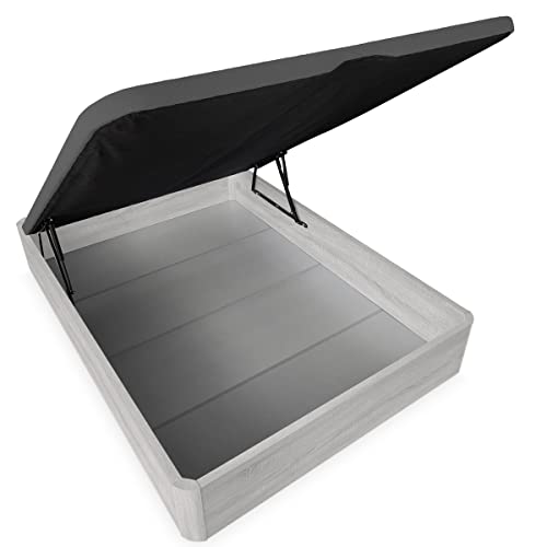 Somnia Descanso - Canapé Abatible Madera Gran Capacidad, Cajón Grosor 30mm,Tapa Reforzada y Transpirable (Incluye Herramientas), Gris Polar, 150 x 190