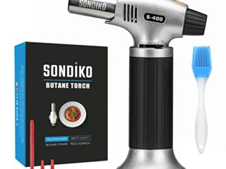 Sondiko Soplete De Cocina, Profesional Antorcha Butano Encendedor, Recargable Mini Culinario Soplete con Cerradura de Seguridad & Llama Ajustable para barbacóa Brulée Crema Cámping (Gas no Incluido)