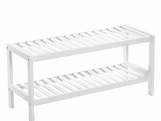 SONGMICS 2 Estantes de Bambú Natural, Armario para Zapatos, Estante para Plantas, Zapatos, Libros, para Entrada, Sala de Estar, Dormitorio, Baño, 70 x 26 x 33 cm, Blanco LBS02WT