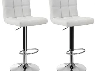 Songmics 2 x Taburetes de Bar, con Respaldo, Regulable en Altura y Giratorio Cromado de Cuero sintético Blanco LJB64W, PU, 38 x 44,5 x (95-115) cm