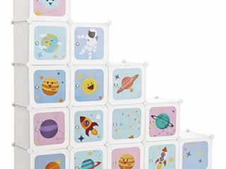 SONGMICS Armario Modular Infantil de 15 Cubos, Organizador Modular para Niños, Estantes de Cubo de Plástico, con Puertas, para Ropa, Zapatos, Juguetes, 151 x 31 x 153 cm, Blanco LPC902W