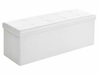 Songmics Baúl Puff - Taburete para almacenaje, Plegable Carga máxima de 300 kg, Blanco, 110 x 38 x 38