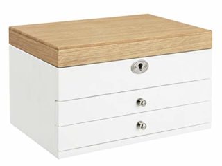 SONGMICS Caja de Joyas de 3 Niveles, Organizador de Joyería de Madera, Caja Joyero con Cajones, Forro de Terciopelo, Madera de Ingeniería, para Anillos, Pendientes, Pulseras, Collares, Blanco JOW15WN