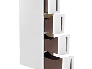 SONGMICS Cajonera Estrecha, Carrito Estrecho, Organizador Estrecho con 4 cajones, Deslizable con Ruedas extraíbles, Almacenaje baño, PP, Ahorro Espacio, 45 x 17 x 83 cm, Blanco y Marrón KFR08WT