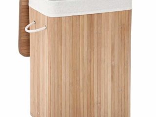 SONGMICS Cesto para la Colada, Cesto de Ropa Sucia, Forma Rectangular, Cesto para Lavandería, Cesta de Bambú con 3 Asas, 40 x 30 x 60 cm, Natural LCB10Y