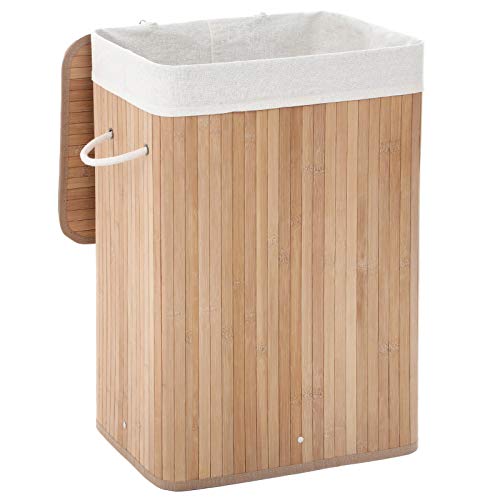 SONGMICS Cesto para la Colada, Cesto de Ropa Sucia, Forma Rectangular, Cesto para Lavandería, Cesta de Bambú con 3 Asas, 40 x 30 x 60 cm, Natural LCB10Y