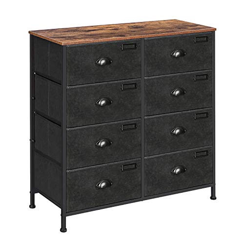 SONGMICS Cómoda Tela, Unidad de Almacenamiento Tela, Cajonera Tela con 8 cajones, Marco de Metal, para Armario, Pasillo, Vestuario, Industrial, Marrón Rústico y Negro LVT24H