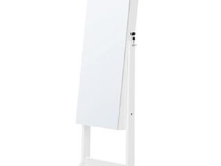 SONGMICS Espejo Joyero, Armario para Joyas, Armario Joyero con 2 Organizadores de Cosméticos, Armario de Pie, Espejo sin Marco, con Cerradura y Llaves, para Pedientes, Collares, Blanco JJC002W01