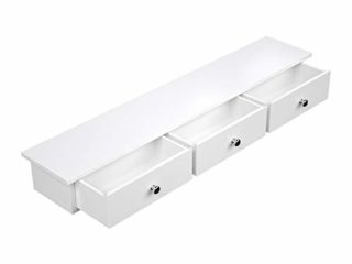 SONGMICS Estante de Pared, Estante Flotante con 3 Cajones, Estantería para Pasillo, 80 x 15 x 10 cm, para Entrada, Salón, Cocina, Pintura de Alto Brillo Blanco LWS085W01