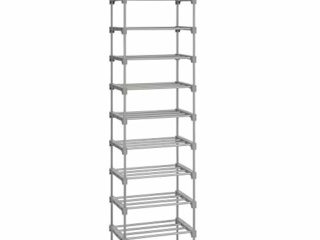 SONGMICS Estante zapatero, Estante para Zapatos de 10 niveles, Diseño bricolaje, Ahorro de espacio, para cocina dormitorio sala de estar, 45 x 30 x 174 cm, Gris LSA025G02