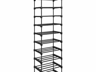 SONGMICS Estante Zapatero, Estante para Zapatos de 10 Niveles, Diseño Bricolaje, Ahorro de Espacio, para Cocina Dormitorio Sala de Estar, 45 x 30 x 174 cm, Negro LSA25BK