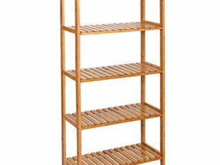 SONGMICS Estantería de 5 Niveles para Baño, Estantería de Cocina de Bambú, Expositor Multifuncional en Salón, Vestíbulo, 60 x 26 x 130 cm, Natural BCB35Y
