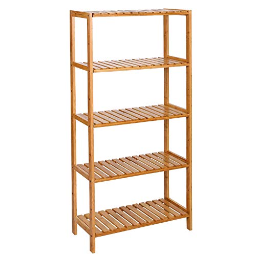 SONGMICS Estantería de 5 Niveles para Baño, Estantería de Cocina de Bambú, Expositor Multifuncional en Salón, Vestíbulo, 60 x 26 x 130 cm, Natural BCB35Y
