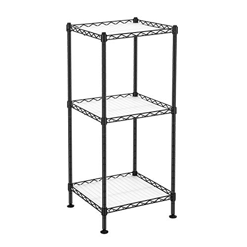 SONGMICS Estantería de Baño, Estantería de Metal de 3 Niveles, Carga de 60 kg, con 3 Hojas de PP, Ganchos Desmontables, 30 x 30 x 73 cm, Diseño Expandible, para Espacios Pequeños, Negro LGR103B01