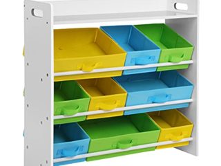SONGMICS Estantería de Juguetes con 9 Cajones de Tela no Tejida Extraíbles, Organizador Infantil, para la Sala de Juegos de la Guardería, Marco de Madera, Blanco GKR31WT