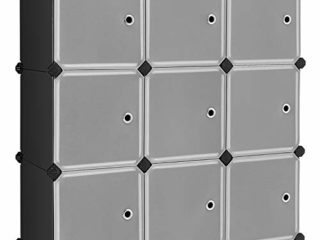 SONGMICS Estantería Modular, Armario Modular de 9 Cubos, Estantería de Plástico con Puertas, para Zapatillas, Ropa, Juguetes, Libros, Fácil de Montar, Negro LPC116HS