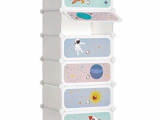 SONGMICS Estantería Modular Infantil de 6 Cubos, Zapatero para niños, Estantería plástico, Armario Modular con Puertas, para Ropa, Zapatos, Juguetes, 43 x 31 x 105 cm, Blanco LPC904W01