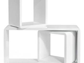 SONGMICS Juego de 3 Estantes Flotantes, Estantes de Pared, Cubos de Madera, Organizadores de Almacenaje, 15 cm Profundidad, 50, 22, 22 cm, Blanco LWS50WT