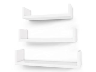 SONGMICS Juego de 3 estantes murales Modernos, Estantes flotantes de Pared, Estantes de Almacenamiento de MDF, Acabado de Alto Brillo, Montaje Oculto, Blanco, LWS40WT