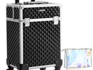 SONGMICS Maleta para Maquillaje Profesional, Maletín para Maquillaje, con 4 Ruedas del Tipo Multidireccional, con 4 Bandejas, para Viaje Trabajo, Negro JHZ013B01