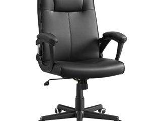 SONGMICS OBG32B - Silla Giratoria de Oficina, PU Resistente, Ajustable en Altura, Diseño Ergonómico, Negro