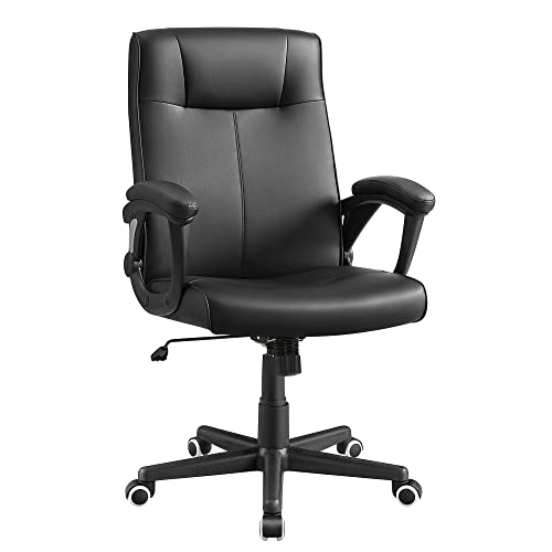 SONGMICS OBG32B - Silla Giratoria de Oficina, PU Resistente, Ajustable en Altura, Diseño Ergonómico, Negro