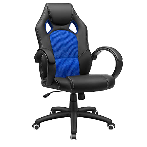 SONGMICS OBG56L Racing - Silla de Escritorio de Oficina Ergonómica Regulable con Ruedas, color Azul
