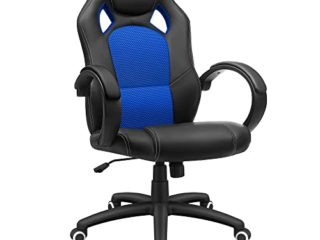 SONGMICS OBG56L Racing - Silla de Escritorio de Oficina Ergonómica Regulable con Ruedas, color Azul