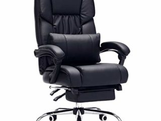 Songmics OBG71B Racing -Silla de Escritorio/ Computadora Ergonómica con Reposapiés Plegable, PU, Metal Cromado, color Negro 150 kg