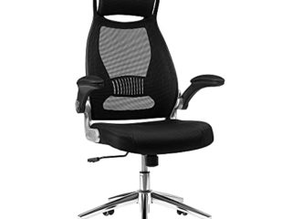 SONGMICS OBN86BK Silla giratoria de Oficina Silla de Escritorio de Malla con reposacabezas Mecanismo sincronizad y Altura Ajustable Negro