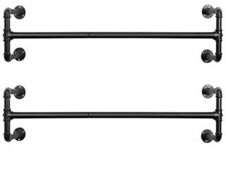 SONGMICS Perchero de Pared para Ropa, Juego de 2, Percha para Colgar Ropa Industrial, Ahorro de Espacio, 110 x 30 x 29,3 cm, Carga hasta 60 kg, Fácil Montaje, para Espacios Reducidos, Negro HSR64BK-02
