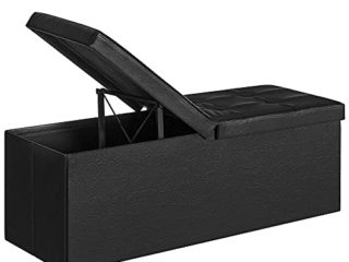 SONGMICS Puff Almancenaje, Banco Almacenaje, Banco con Tapa Plegable, Capacidad de 120 litros, con Asiento Acolchado y Soporte de Metal, 110 x 38 x 38 cm, Negro LSF75BK