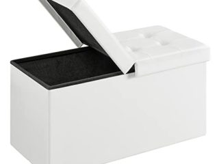 SONGMICS Puff Almancenaje, Banco Almacenaje, Banco con Tapa Plegable, Capacidad de 80 Litros, Capacidad de Carga Máxima 300 kg, 76 x 38 x 38 cm, Blanco LSF45WT