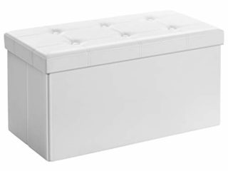 SONGMICS Puff Almancenaje, Banco Almacenaje, Capacidad de 80 litros, Máx. Capacidad de Carga de 300 kg Tapizado Polipiel, para Sala de Estar, Dormitorio, Entrada, Blanco LSF106