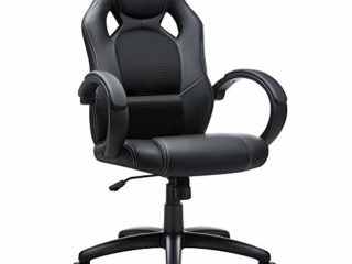 SONGMICS Racing Silla de Escritorio de Oficina Ergonómica Regulable con Ruedas, OBG56B, Negro