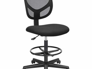 SONGMICS Silla de Malla Giratoria, Altura y Reposapiés Regulables, Silla de Dibujo Ergonómica, Silla de Oficina sin Apoyabrazos, Asiento de Tela, Carga máxima de 120 kg, Negro, OBN15BK