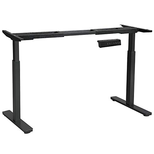 SONGMICS Soporte de Escritorio Eléctrico con Ajuste Continuo de Altura, Estructura de la Mesa de Trabajo con Motor Doble, Almacena 4 Posiciones, Ancho Ajustable, Acero, Negro LSD14BK