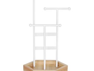 Songmics Soporte para joyas, metal y madera, para collares, pulseras, pendientes, anillos, etc. JJS03NW Regalo para niñas y mujeres, blanco