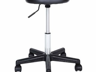 SONGMICS Taburete Giratorio sobre Ruedas, Taburete Rodante Regulable, 46-58 cm, Asiento Tapizado de Cuero Sintético, para Trabajo, Estudio, Oficina, Clínica, Negro LJB61B