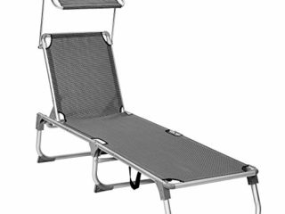 SONGMICS Tumbona, Tumbona Reclinable, con Respaldo y Parasol Reclinables, Plegable, Ligera, 55 x 193 x 31 cm, Carga 150 kg, para Jardín, Gris Oscuro GCB19WGV1