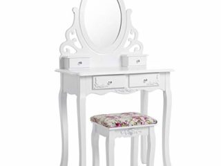 Songmics Tocador con cajones y taburete Blanco 75 x 40 x 139 cm RDT04W