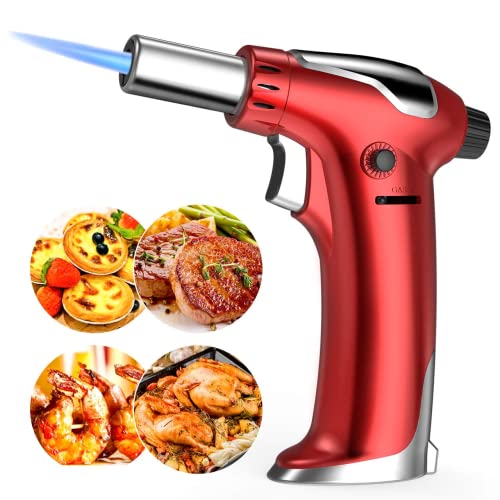 Sopletes De Cocina, Antorcha Butano de Cocinar Ajustable, Llama Antorcha Encendedor para Bricolaje,Crema,Brulée, Repostería, Postres, Soldadura(Butano Incluido No) (Rojo)