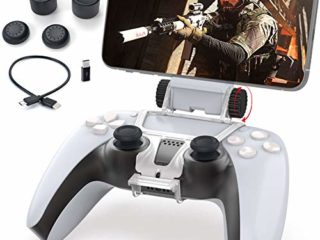 Soporte de teléfono móvil para mando de PS5, soporte plegable para teléfono móvil con soporte ajustable para Sony Playstation 5 Dualsense, compatible con iPhone, Android con PS Remote Play