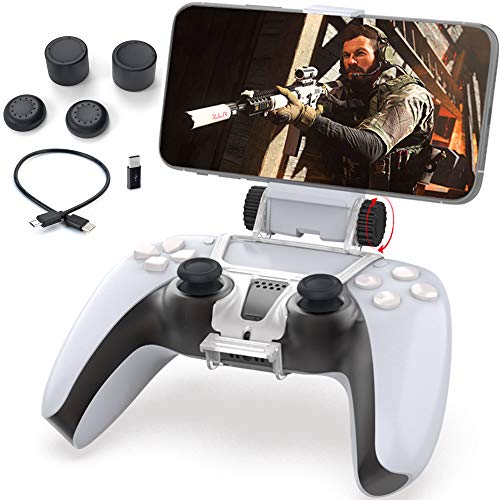 Soporte de teléfono móvil para mando de PS5, soporte plegable para teléfono móvil con soporte ajustable para Sony Playstation 5 Dualsense, compatible con iPhone, Android con PS Remote Play