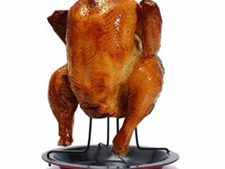 Soporte para pollos vertical Soporte para pollo antiadherente de acero inoxidable Soporte para asador de pollo BBQ Soporte para muslos de pollo para pollos, patos, pavos pequeños, urogallo(negro+rojo)