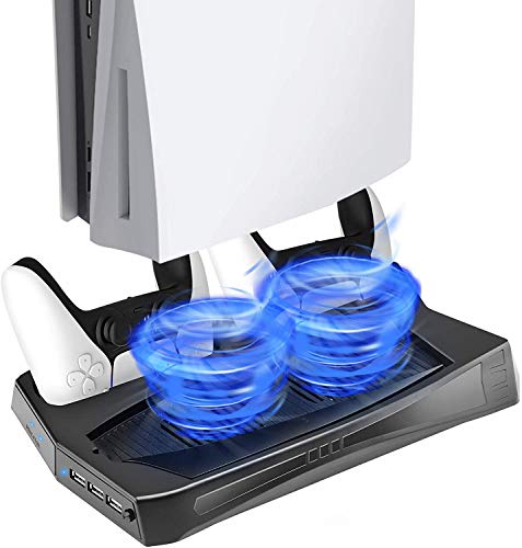Soporte Vertical para PS5, KEEHOM Refrigerador con 2 Ventiladores, Doble Muelle de Carga de Mando, 3 Puertos USB e Indicadores de Carga, Compatible con Consola Playstation 5 DE / UHD