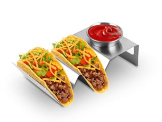 Soportes Para Tacos Mexicanos, Soporte Metálico Para Tortillas, Estantes Tortillas Acero Inoxidable Bandeja Para Tacos Lisa Para 2 Tacos Con Bandeja Para Taza De Salsa