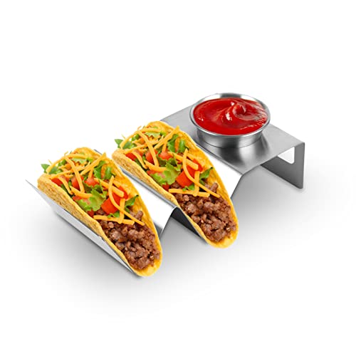 Soportes Para Tacos Mexicanos, Soporte Metálico Para Tortillas, Estantes Tortillas Acero Inoxidable Bandeja Para Tacos Lisa Para 2 Tacos Con Bandeja Para Taza De Salsa